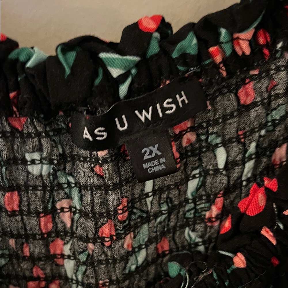 As U Wish Black Dress with Red and Green Floral Pattern - Picture 2 of 3